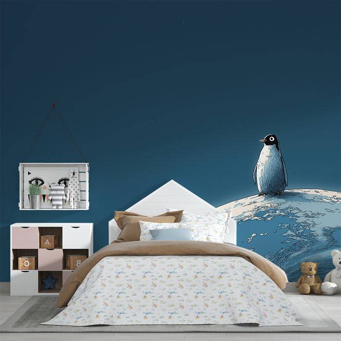 Papel de parede criança | Pinguim explorador no planeta azul