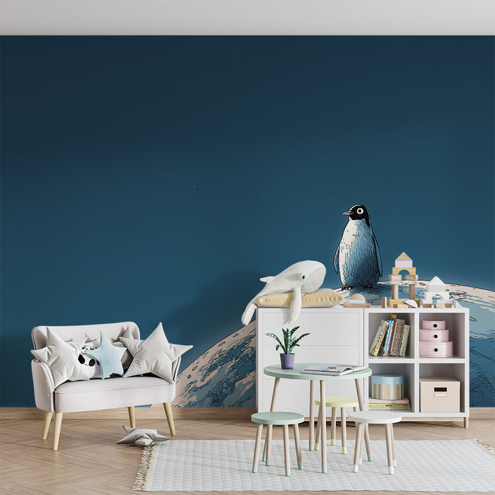 Papel de parede criança | Pinguim explorador no planeta azul