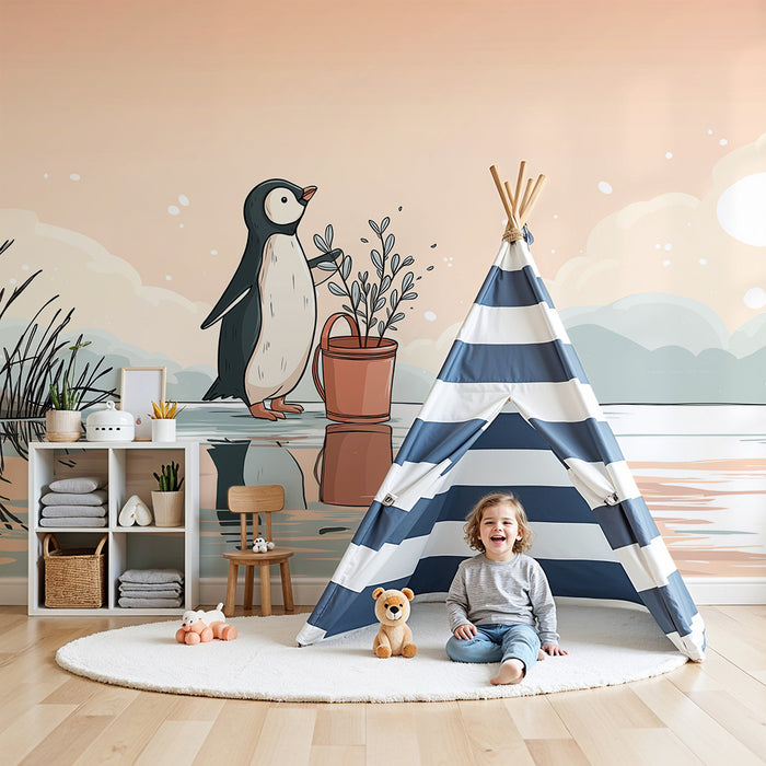Kinderzimmer Tapete | Gärtnerei Pinguin am Wasserufer