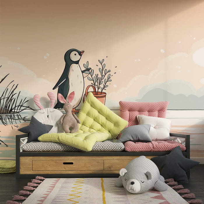 Kinderzimmer Tapete | Gärtnerei Pinguin am Wasserufer