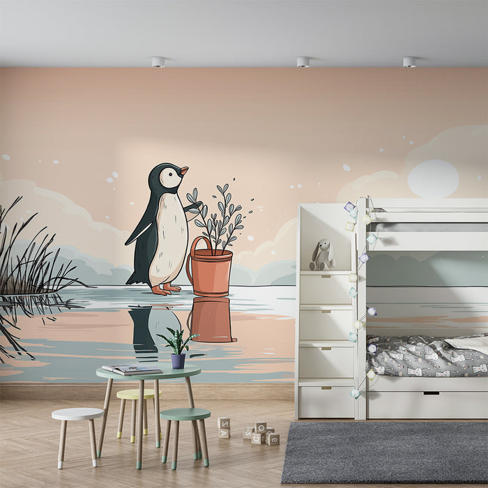 Kinderzimmer Tapete | Gärtnerei Pinguin am Wasserufer