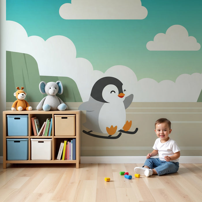 Papel pintado infantil | Pingüino feliz en hielo