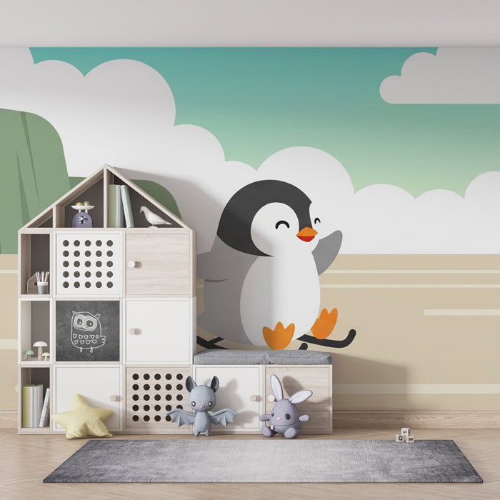 Papel pintado infantil | Pingüino feliz en hielo