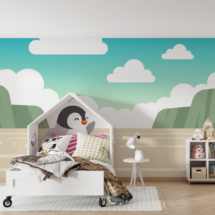 Papel pintado infantil | Pingüino feliz en hielo