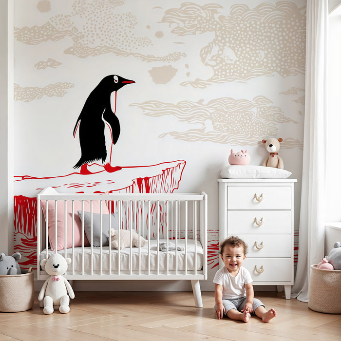 Papier peint chambre enfant | Pingouin sur glacier et paysages marins