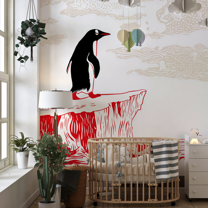Papier peint chambre enfant | Pingouin sur glacier et paysages marins