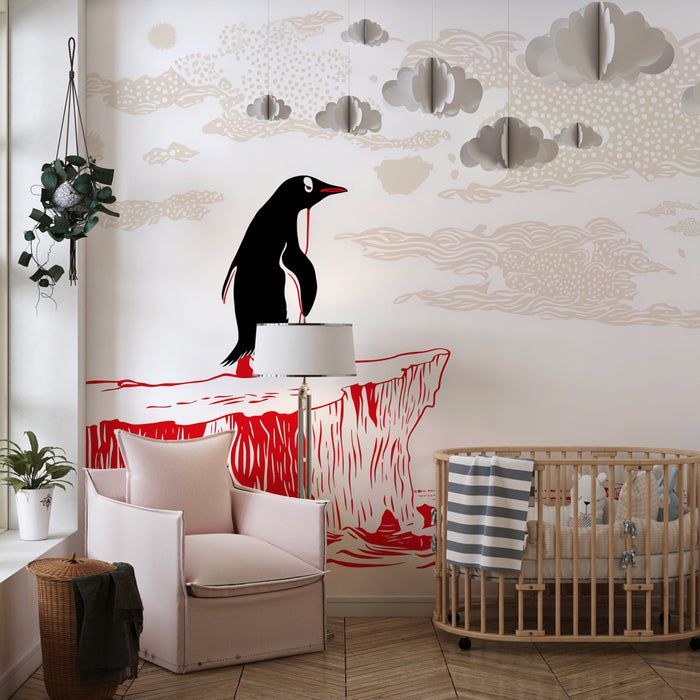 Papier peint chambre enfant | Pingouin sur glacier et paysages marins