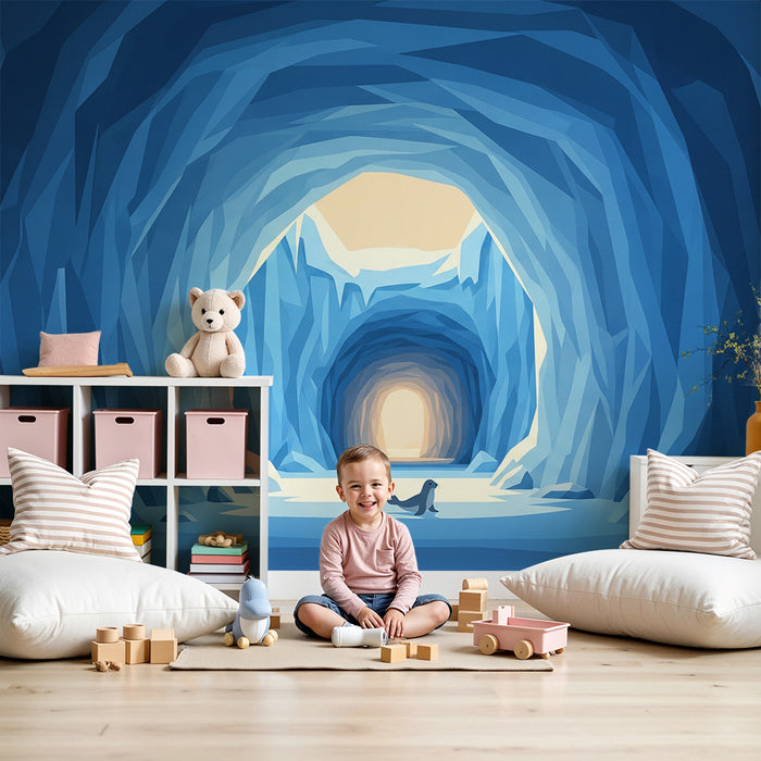 Kinderzimmer Tapete | Pinguine und Robben in einer Eishöhle