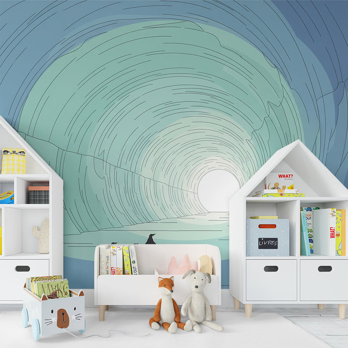 Kids' room wallpaper | Penguins exploring an ice tunnel
