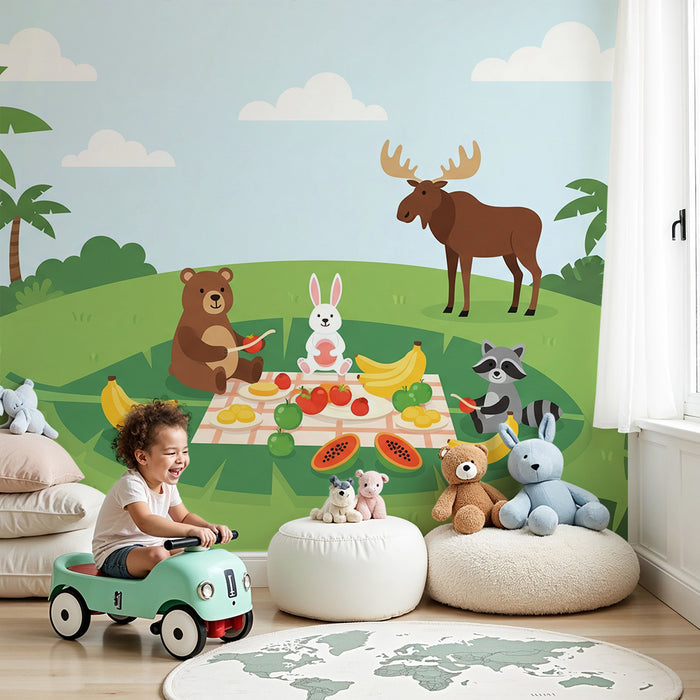 Kids' Room Wallpaper | Fun Jungle Animal Picnic