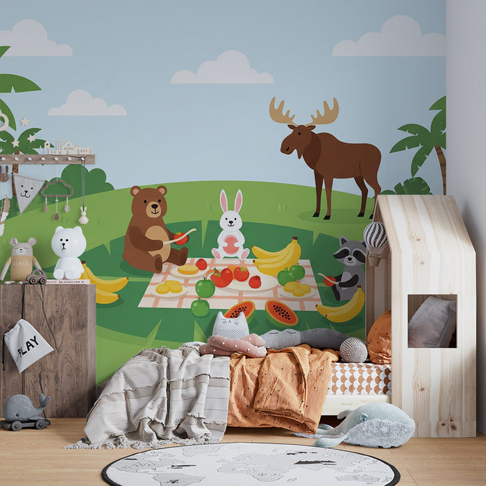 Kids' Room Wallpaper | Fun Jungle Animal Picnic