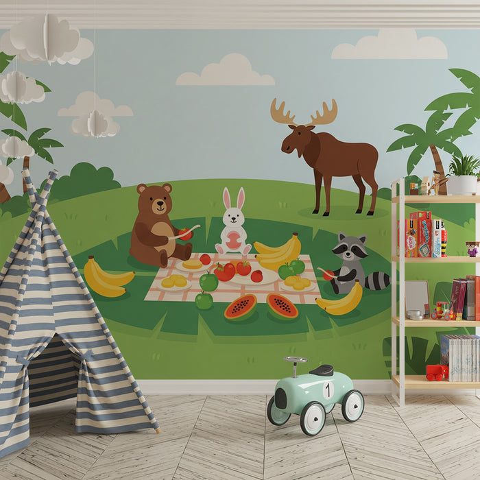 Kids' Room Wallpaper | Fun Jungle Animal Picnic