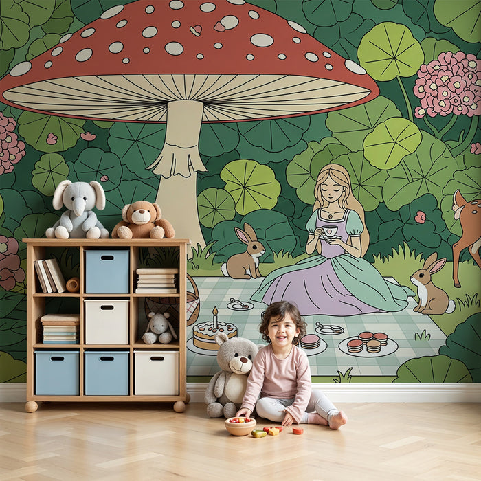 Papel pintado infantil | Merienda mágica bajo una seta gigante
