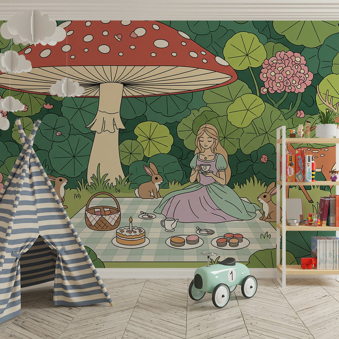 Papel pintado infantil | Merienda mágica bajo una seta gigante