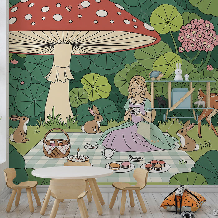 Papel pintado infantil | Merienda mágica bajo una seta gigante
