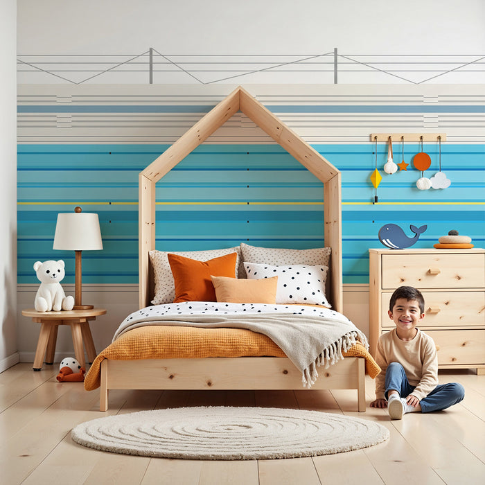 Kinderkamer behang | Gestileerd zwembad met kleurrijke zwemlijnen