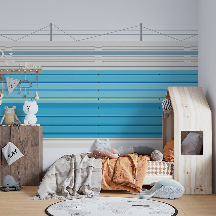 Kinderkamer behang | Gestileerd zwembad met kleurrijke zwemlijnen