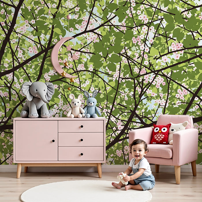 Børneværelses tapet | Loft af blomster og frodigt løv