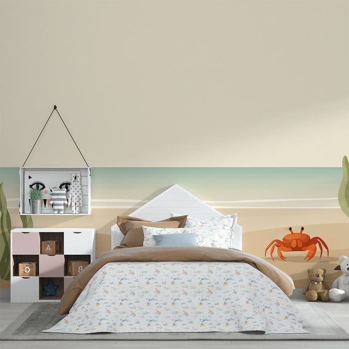 Papier peint chambre enfant | Plage tranquille avec crabe et algues marines