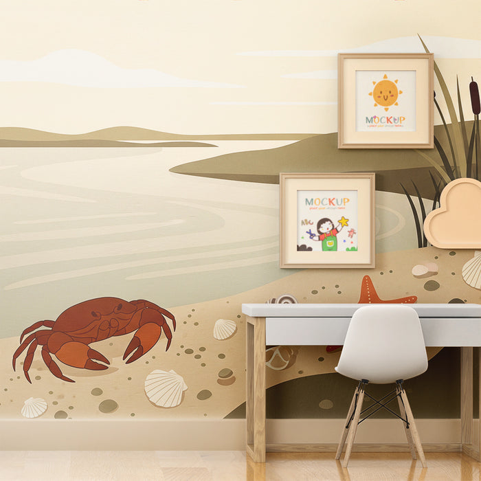 **Barneveggtapet | Rolig strand med krabber og sjøstjerner**