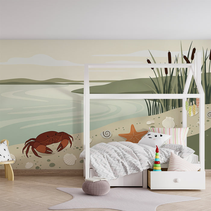 **Barneveggtapet | Rolig strand med krabber og sjøstjerner**