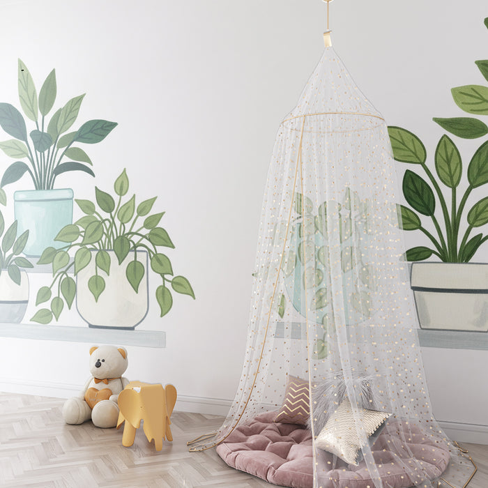 Papel pintado para habitación infantil | Plantas de interior en macetas modernas