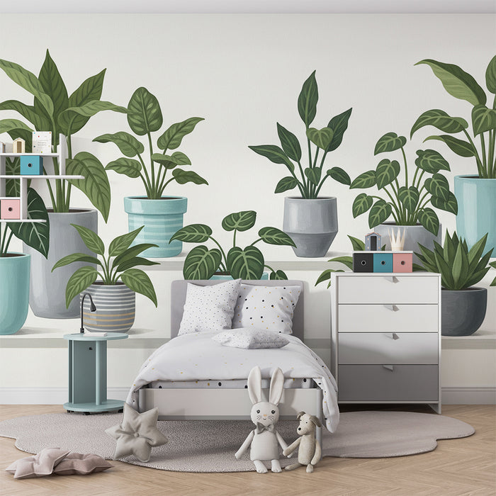 Behang kinderkamer | Stijlvolle kamerplanten in kleurrijke potten