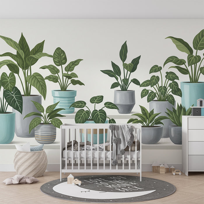 Behang kinderkamer | Stijlvolle kamerplanten in kleurrijke potten