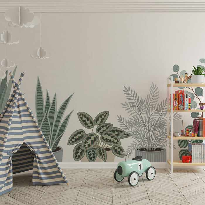 Papel pintado habitación infantil | Plantas de interior elegantes en macetas modernas