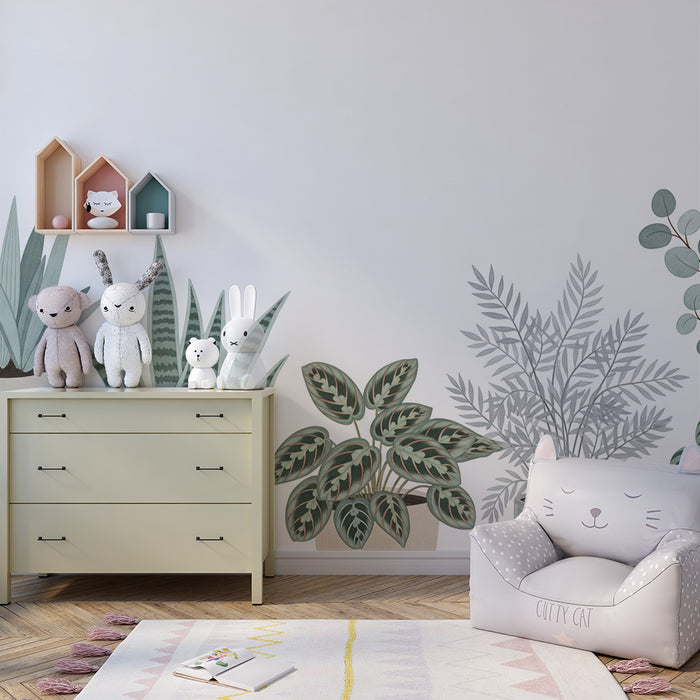 Papel pintado habitación infantil | Plantas de interior elegantes en macetas modernas