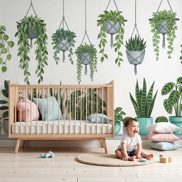 Barnetapet | Innendekkasjon med fargerike potteplanter