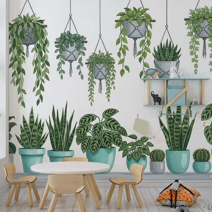 Barnetapet | Innendekkasjon med fargerike potteplanter