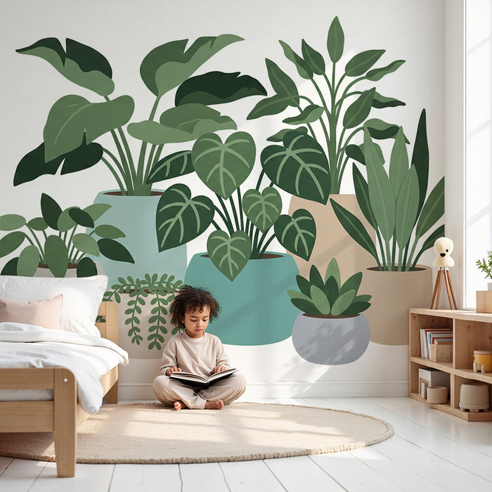 Behang kinderkamer | Stijlvolle kamerplanten in kleurrijke potten