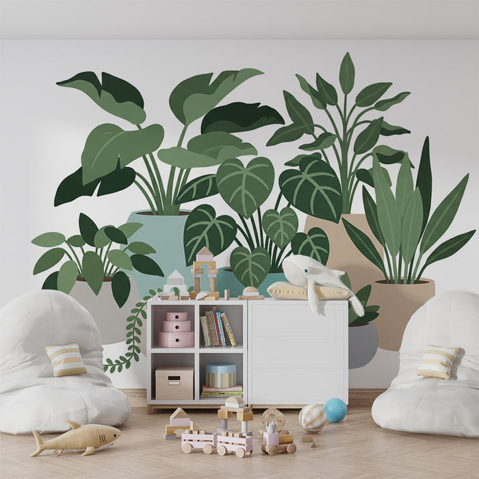 Behang kinderkamer | Stijlvolle kamerplanten in kleurrijke potten