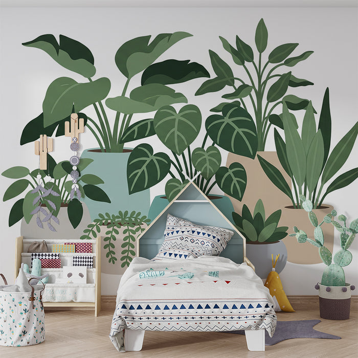 Behang kinderkamer | Stijlvolle kamerplanten in kleurrijke potten