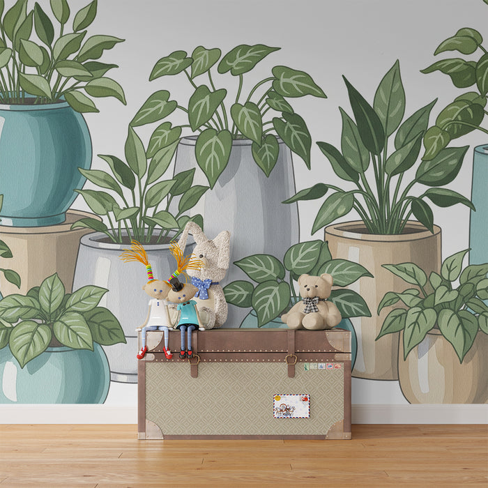 Barnetapet med planter i rolige farger