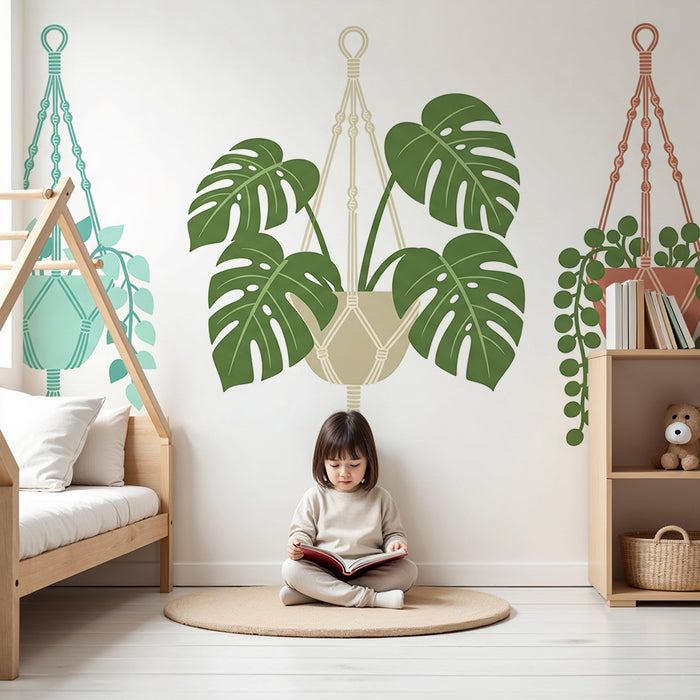 Kinderzimmer-Tapete | Bunte Hängepflanzen im Boho-Stil