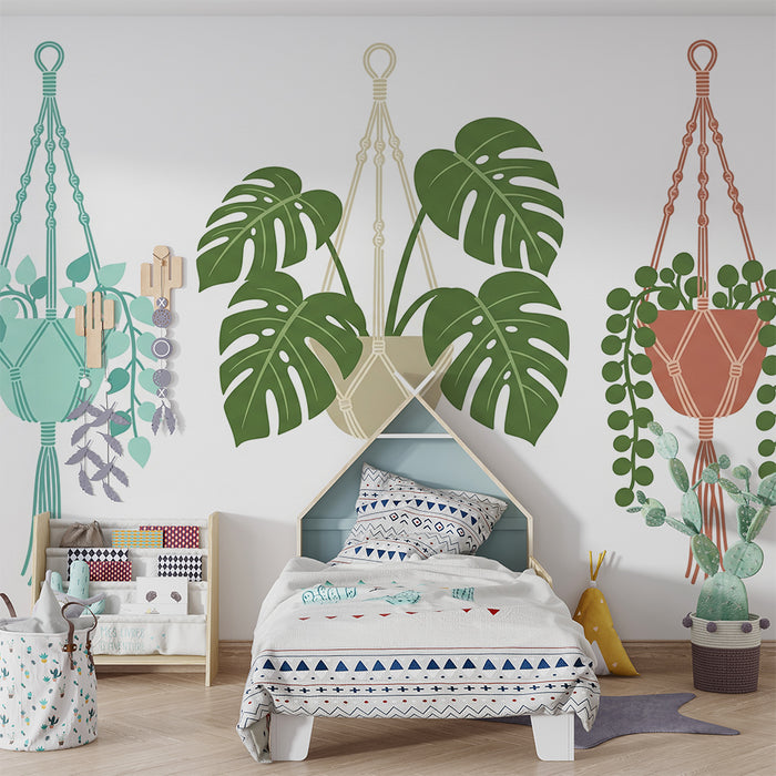 Kinderzimmer-Tapete | Bunte Hängepflanzen im Boho-Stil