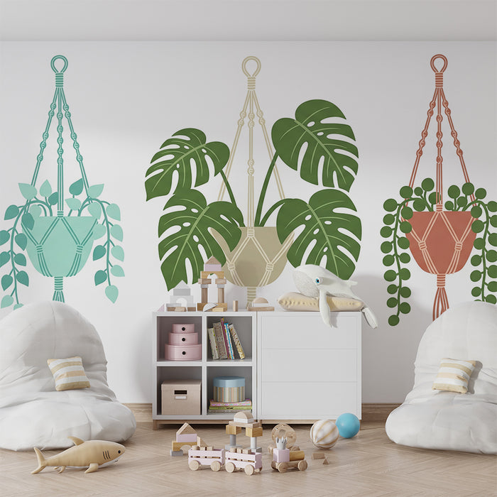 Kinderzimmer-Tapete | Bunte Hängepflanzen im Boho-Stil