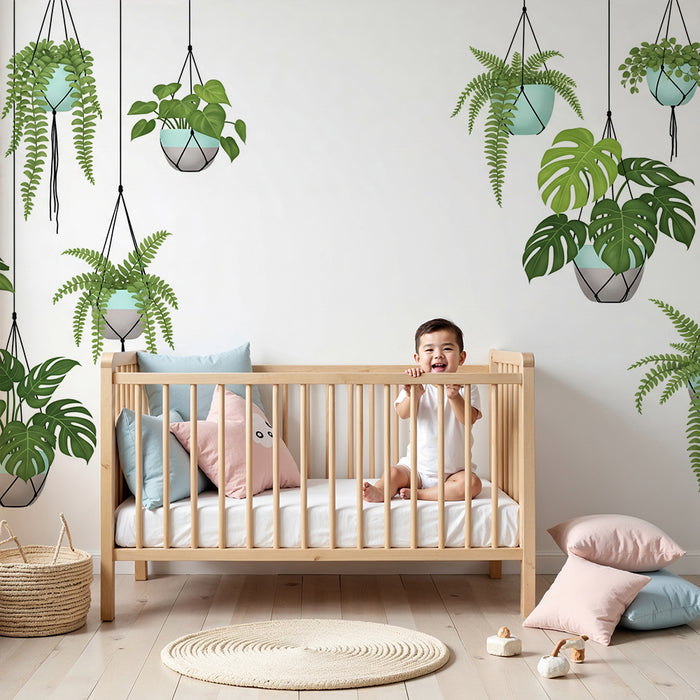 Papel pintado para habitación infantil | Plantas colgantes y follaje