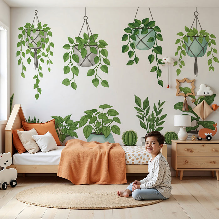 Kids' Room Wallpaper | Hanging Green Plants for a Natural Feel