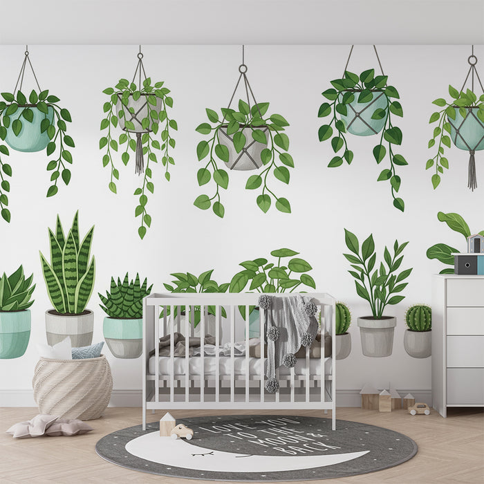Kids' Room Wallpaper | Hanging Green Plants for a Natural Feel