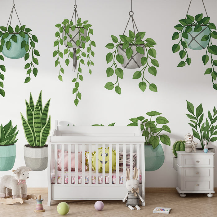 Kids' Room Wallpaper | Hanging Green Plants for a Natural Feel