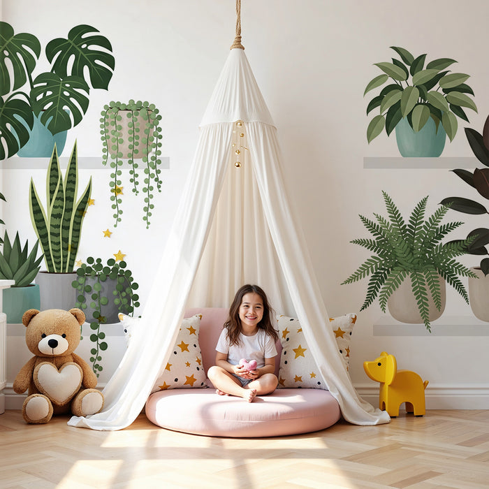 Kids' Room Wallpaper | Modern Shelves with Potted Green Plants