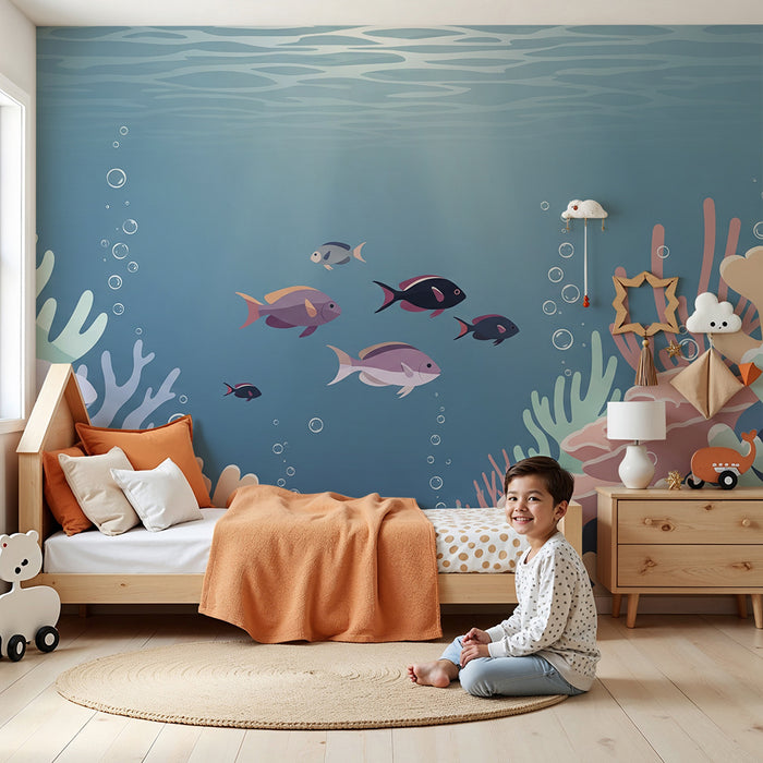 Carta da parati camera bambini | immersione marina con pesci tropicali tra i coralli