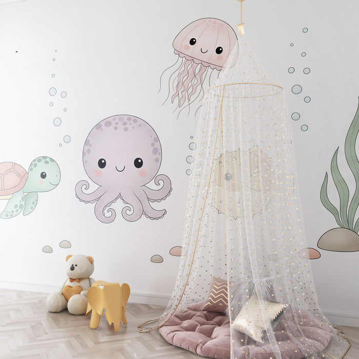 Papier peint chambre enfant | Plongée sous-marine avec des animaux mignons