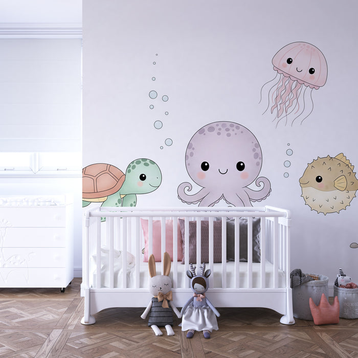 Papier peint chambre enfant | Plongée sous-marine avec des animaux mignons