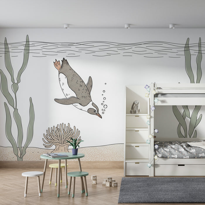 Kids room wallpaper | Potápění s tučňákem