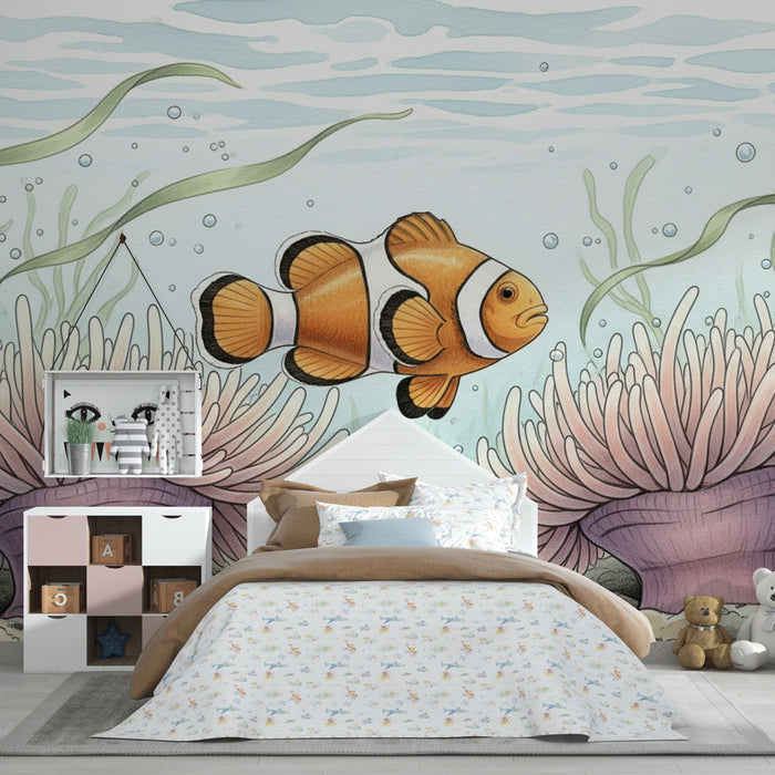 Papel pintado infantil | Pez payaso y anémonas marinas