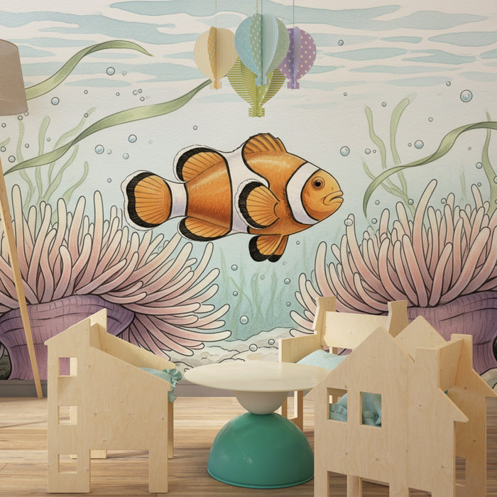 Papel pintado infantil | Pez payaso y anémonas marinas